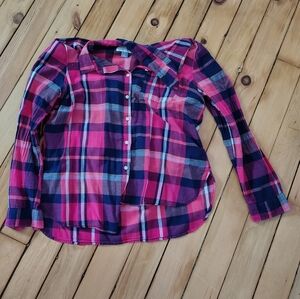 Old Navy Classic Button Front Plaid Shirt Size L Lightweight Navy Pink